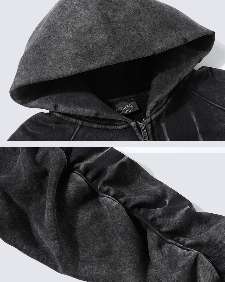 Vintage Washed Oversized Zip-Up Hoodie