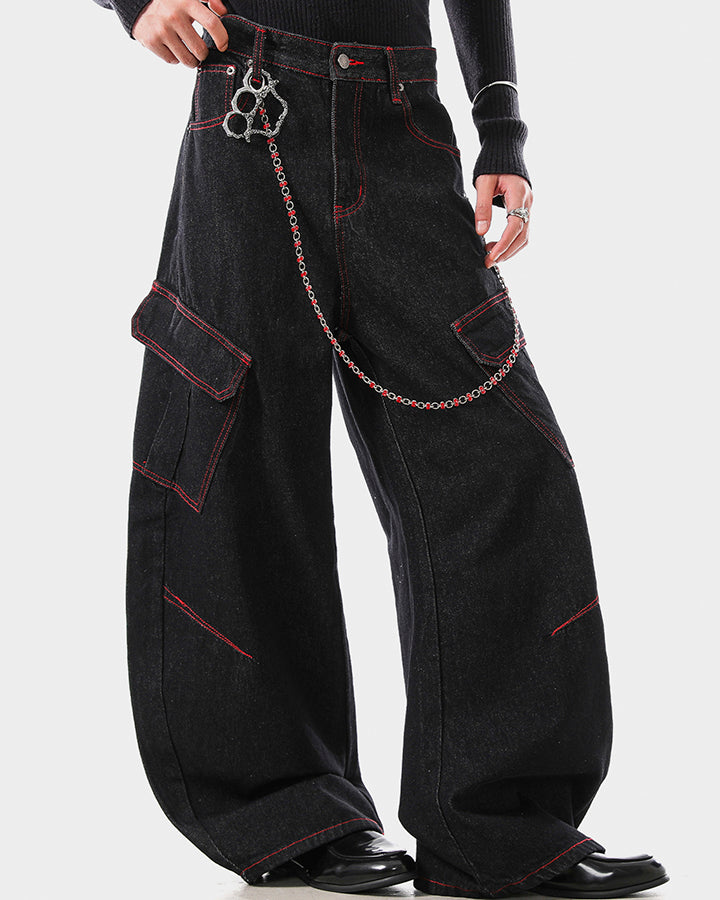 American Vintage Contrast Stitch Washed Denim Jeans