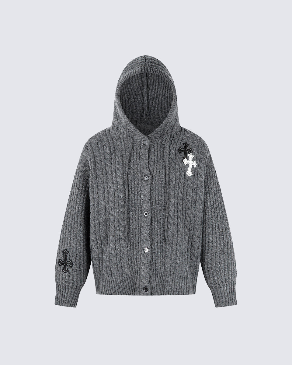 Hooded Cable Knit Streetwear Sweatshirt