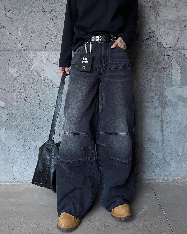 Deconstructed Patchwork Raw-Edge Wide-Leg Pants