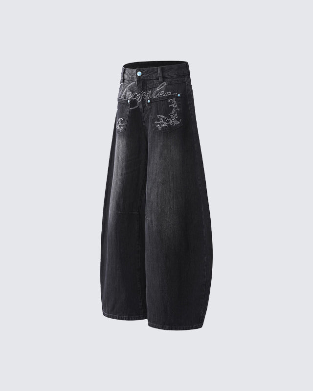 Autumn Winter Embroidered Loose Floor-Length Jeans