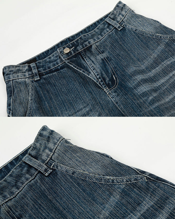 Washed Whisker Wide-Leg Jeans