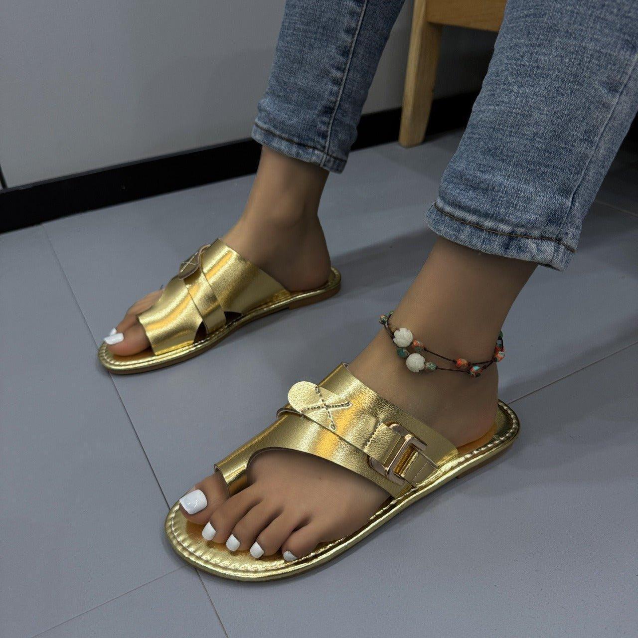 Bunion Flat Sandals for Women — Wide Fit, Slip-On, Vegan Leather