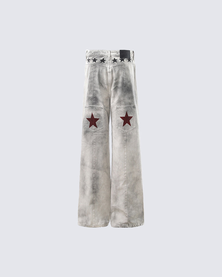 Retro Music Graphic Wide-Leg Jeans