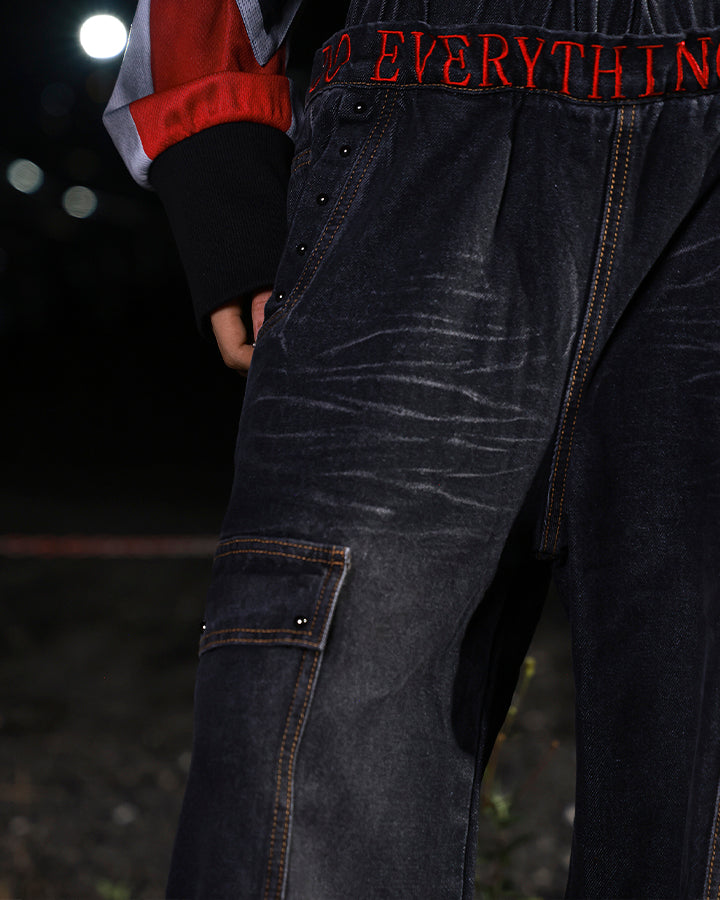 American Heavy Wash Double-Waist Embroidered Pants