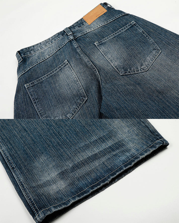 Washed Whisker Wide-Leg Jeans