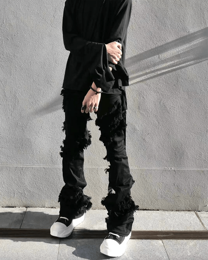 KIIKIO Grunge Black Distressed Jeans
