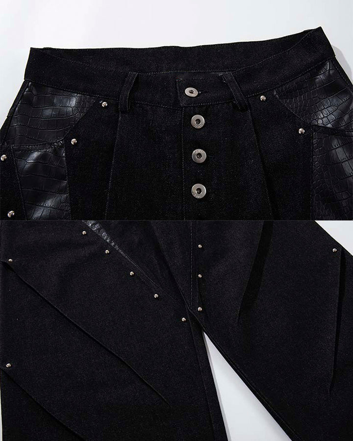 Riveted Panel Washed Denim Pants