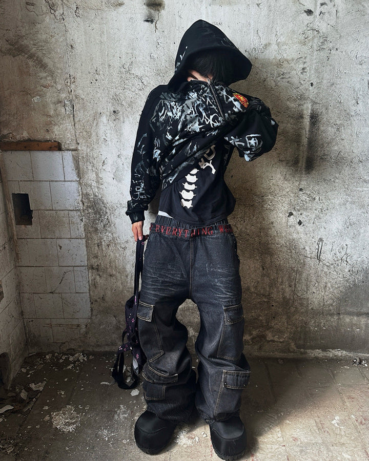 American Heavy Wash Double-Waist Embroidered Pants