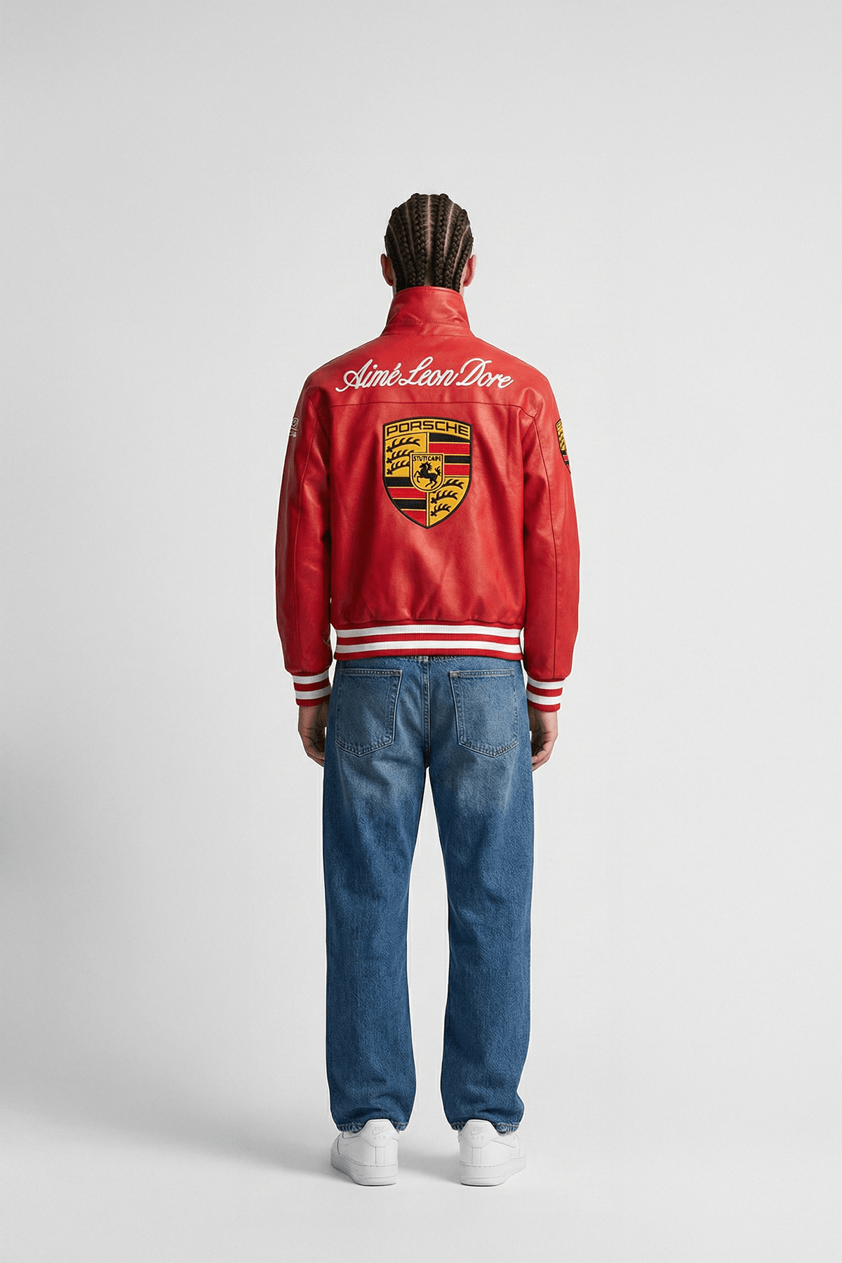 Porsche Vintage Leather Bomber Jacket - Red Edition