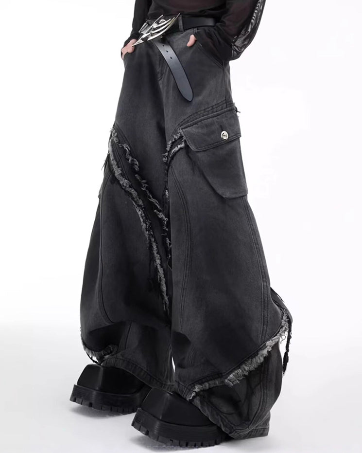 Patchwork Frayed Cargo Pants