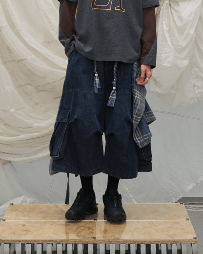 Utility Denim 3/4 Shorts with Detachable Back Flap