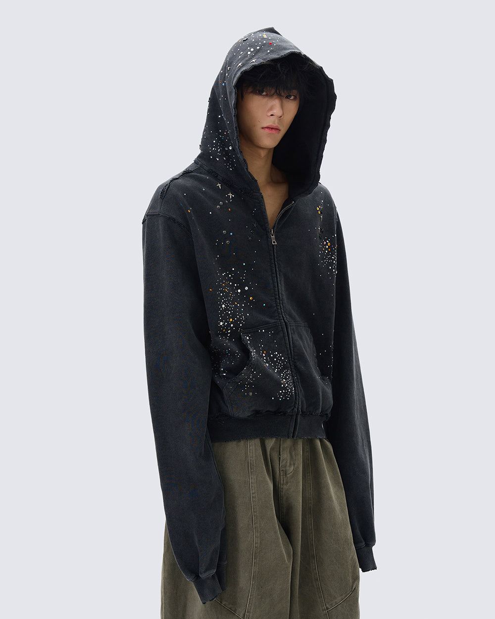 Washed Rhinestone Boxy Hoodie