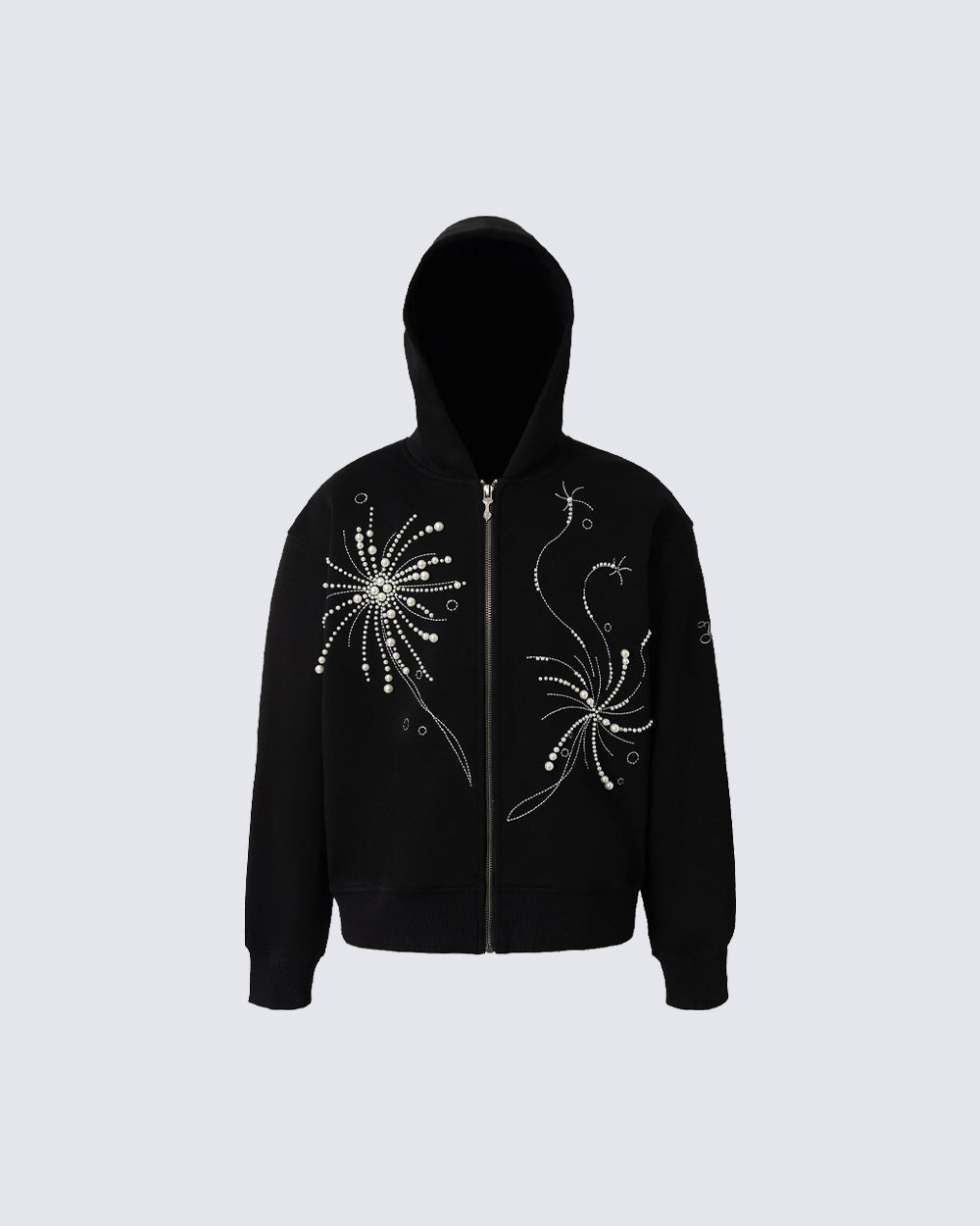 Firework Pearl Embroidery Zip-Up Hoodie