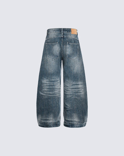 Washed Whisker Wide-Leg Jeans
