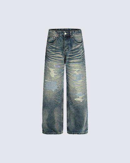 American Street Distressed Straight-Leg Jeans