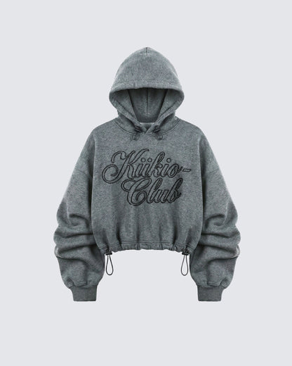 LOW SATURATION-Spring New Drawstring Cropped Hoodie