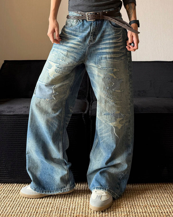 American Street Distressed Straight-Leg Jeans