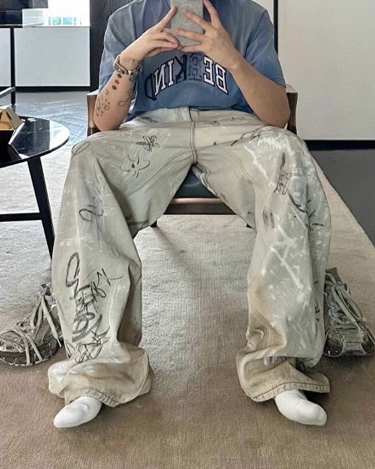 Hand-painted Graffiti Distressed Denim Jeans