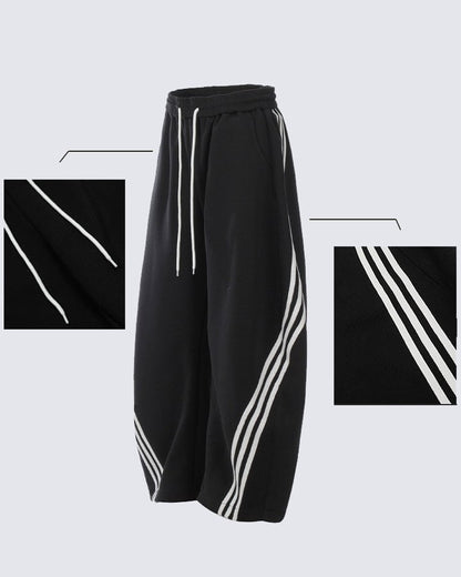 Wide-Leg Athletic Track Pants with Striped Design