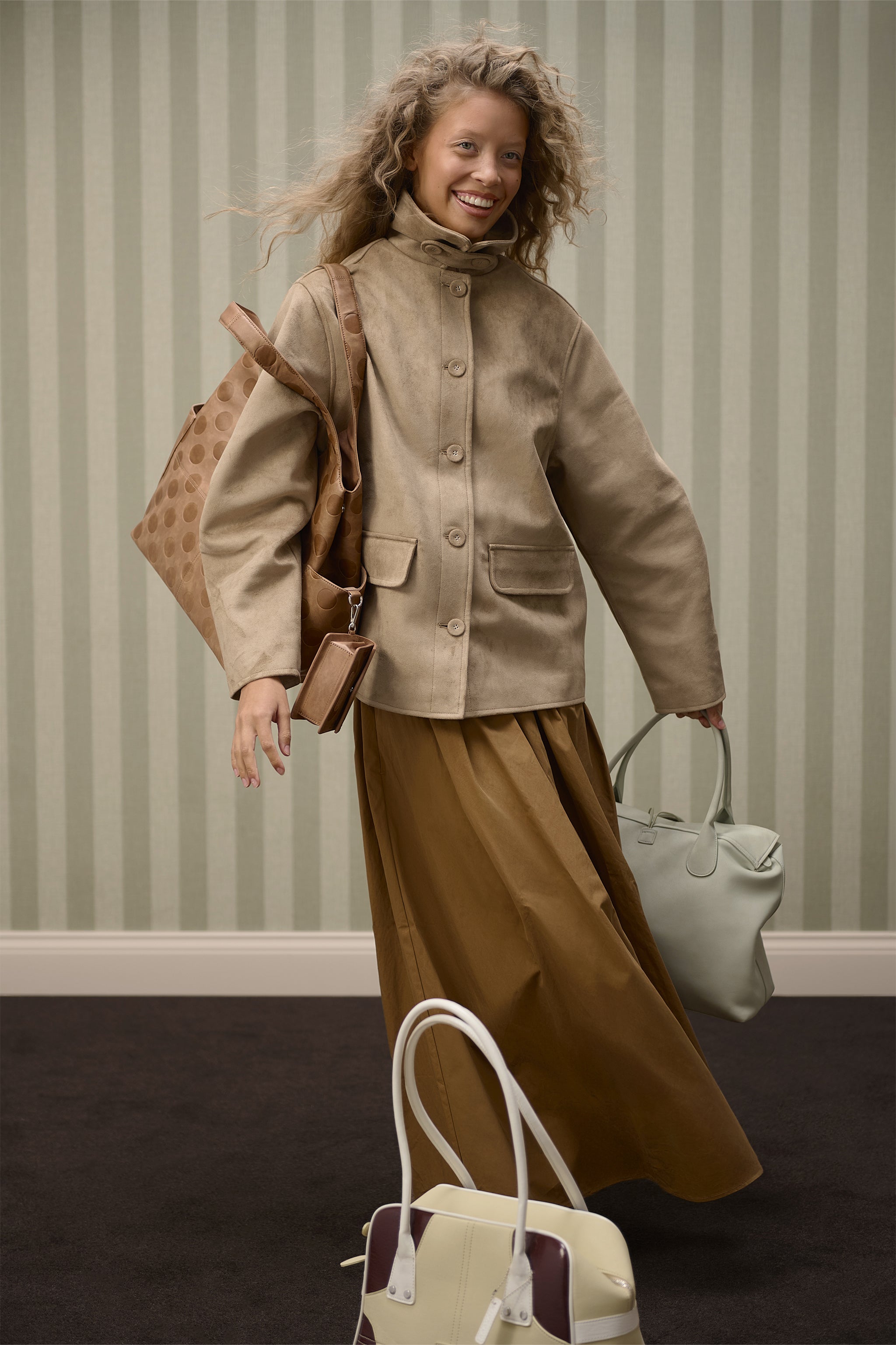 Elmer Faux Suede Button Jacket in Tan