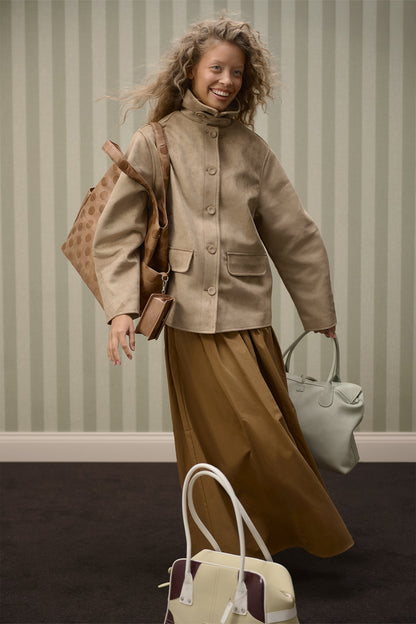 Elmer Faux Suede Button Jacket in Tan