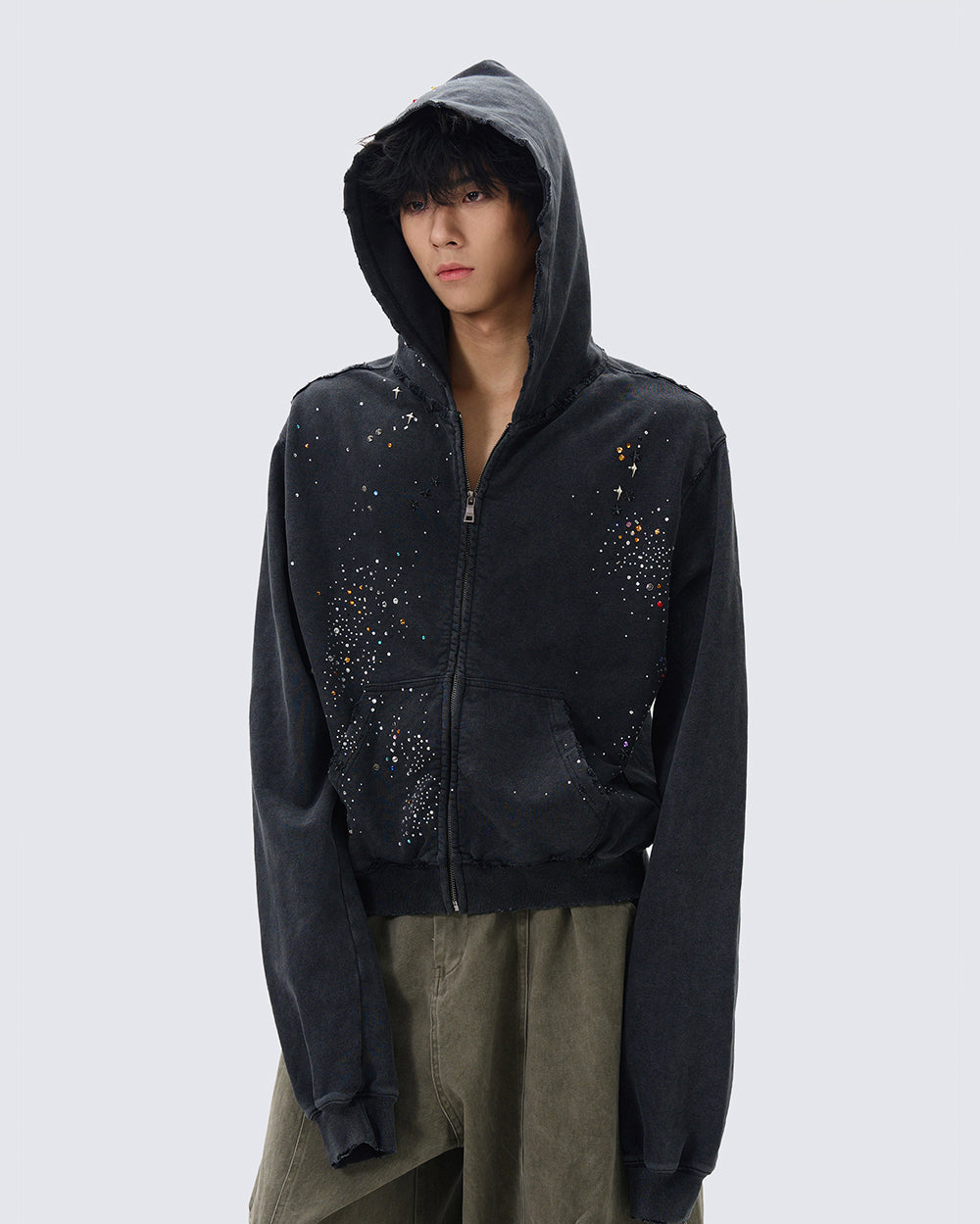 Washed Rhinestone Boxy Hoodie