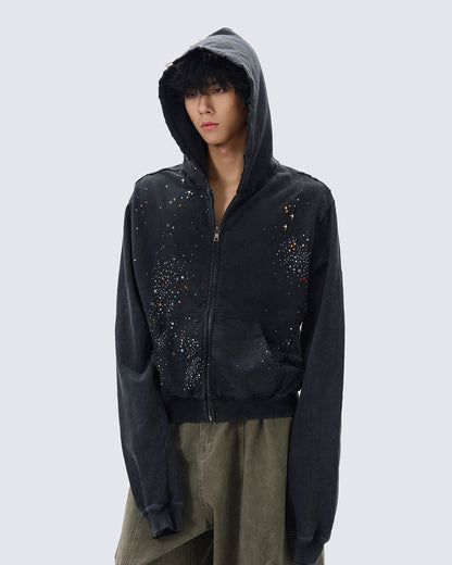 Washed Rhinestone Boxy Hoodie