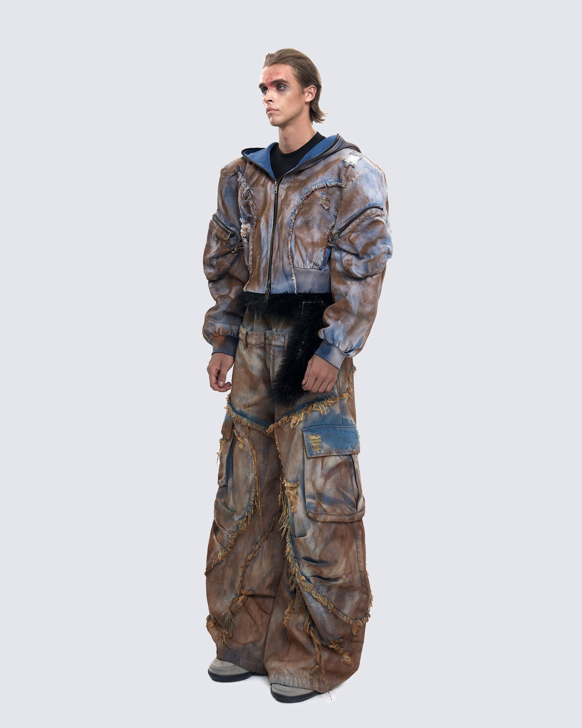 Wasteland Mud-Dyed Layered Wide-Leg Jeans