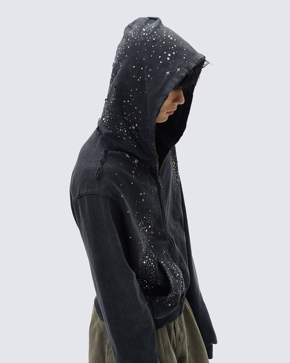 Washed Rhinestone Boxy Hoodie