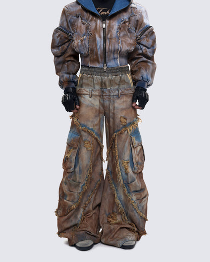Wasteland Mud-Dyed Layered Wide-Leg Jeans