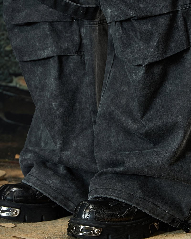 Washed Pleated Utility Cargo Pants