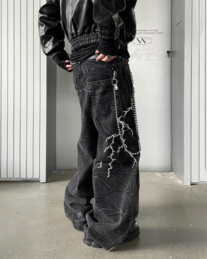 Washed Heavy Embroidery Denim Pants