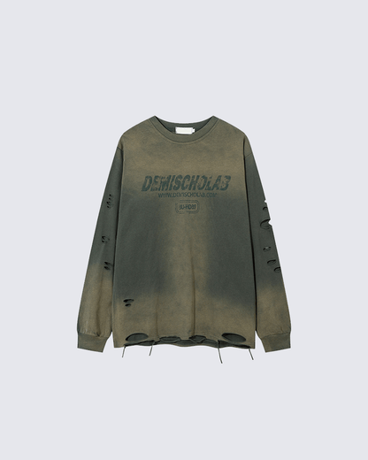Grunge Distressed Print Oversized Long Sleeve T-Shirt