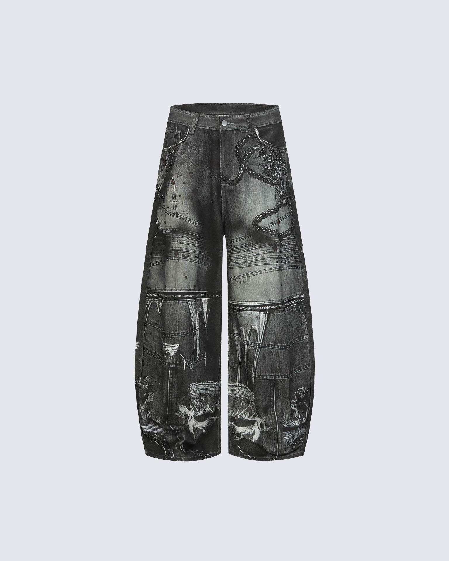 Graphic Print Wide-Leg Denim Jeans