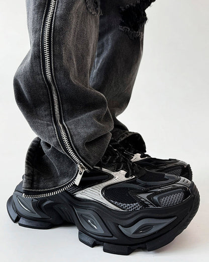 Chunky Black Platform Height-Increasing Sneakers
