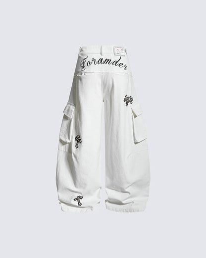 Vintage Cross Patch Embroidered Cargo Pants