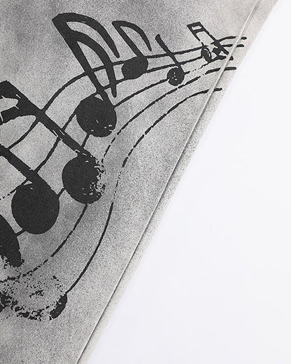 Retro Music Graphic Wide-Leg Jeans
