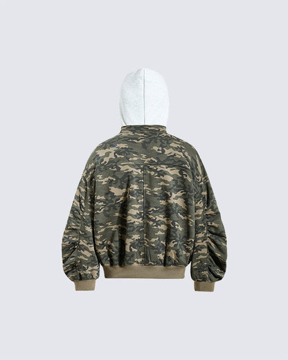 American Fake Two-Piece Patchwork Hooded Jacket