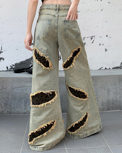Post-Apocalyptic Printed Distressed Floor-Length Jeans