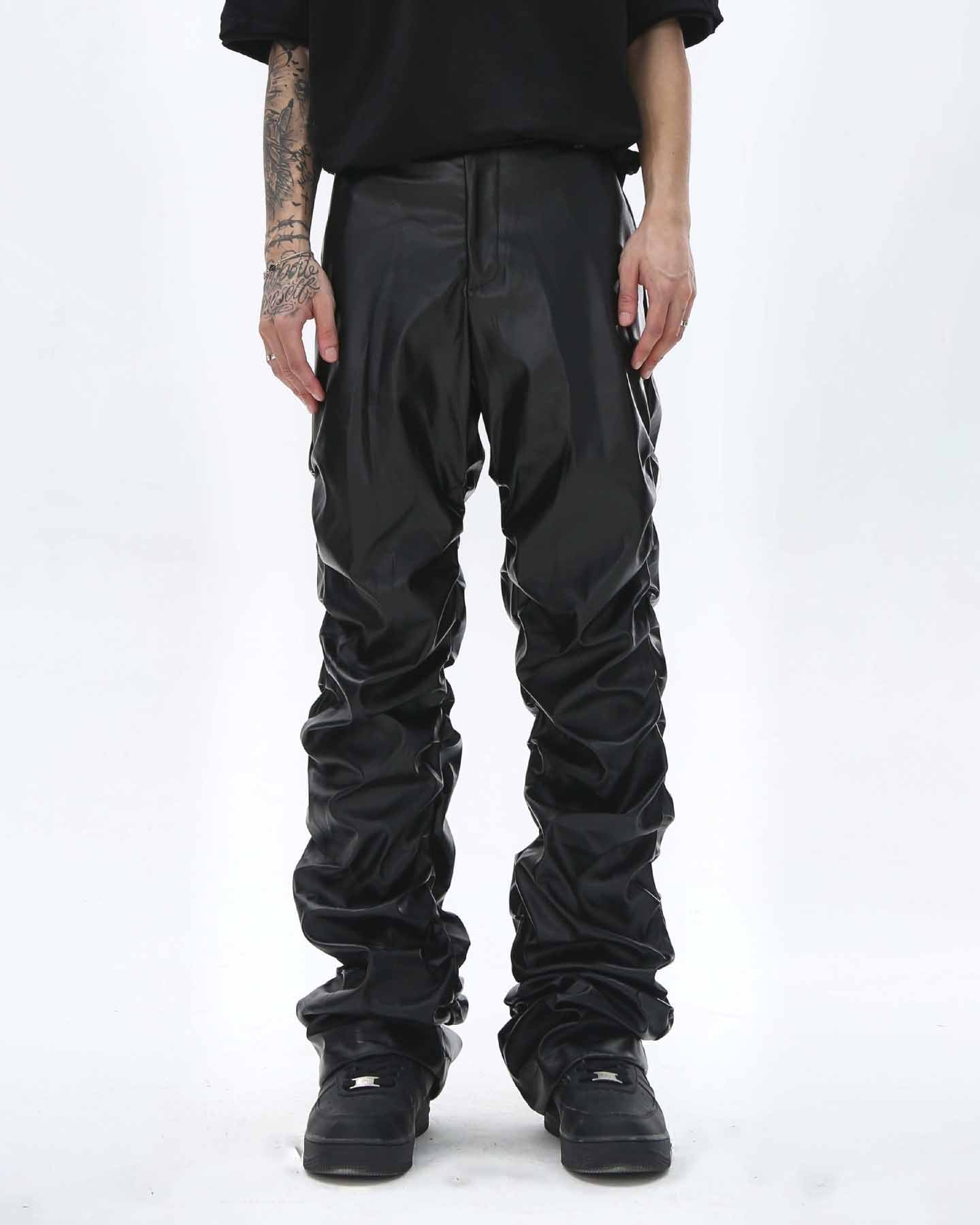 Pleated Pu Jeans