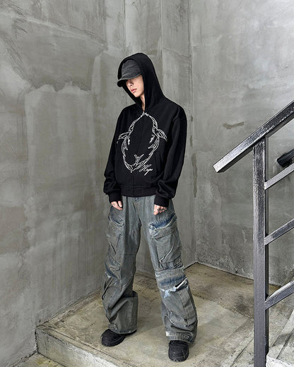 Design Niche Printed Zip-Up Hoodie