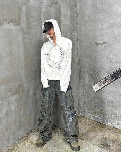 Design Niche Printed Zip-Up Hoodie
