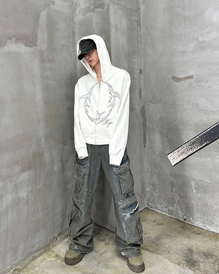 Design Niche Printed Zip-Up Hoodie