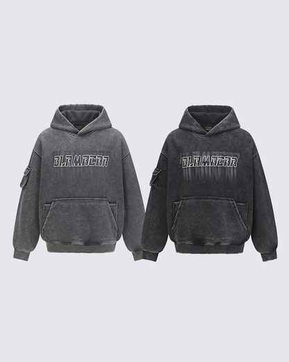 Washed Letter Print Hoodie with Utility Pocket