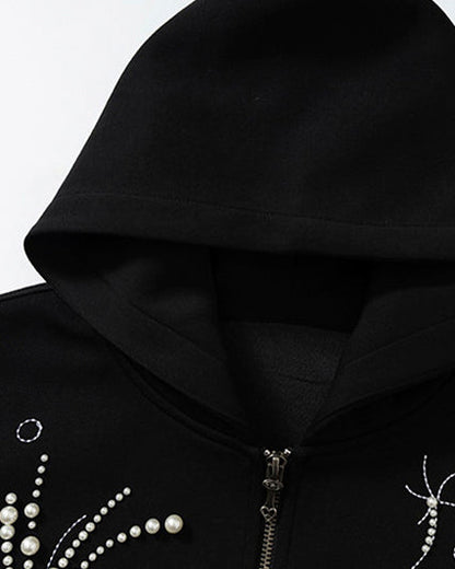 Firework Pearl Embroidery Zip-Up Hoodie