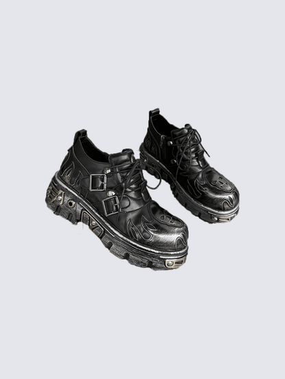 Gothic Skull Flame Buckle Platform Boots