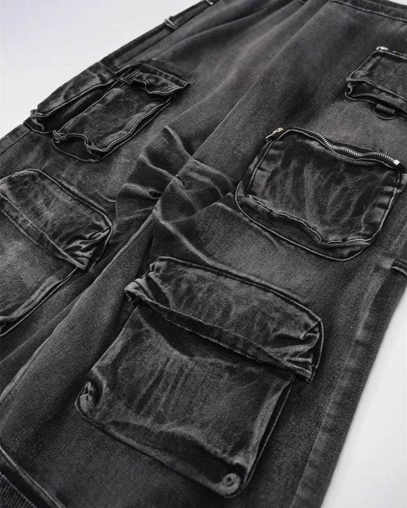 Retro Washed Cargo Denim Pants