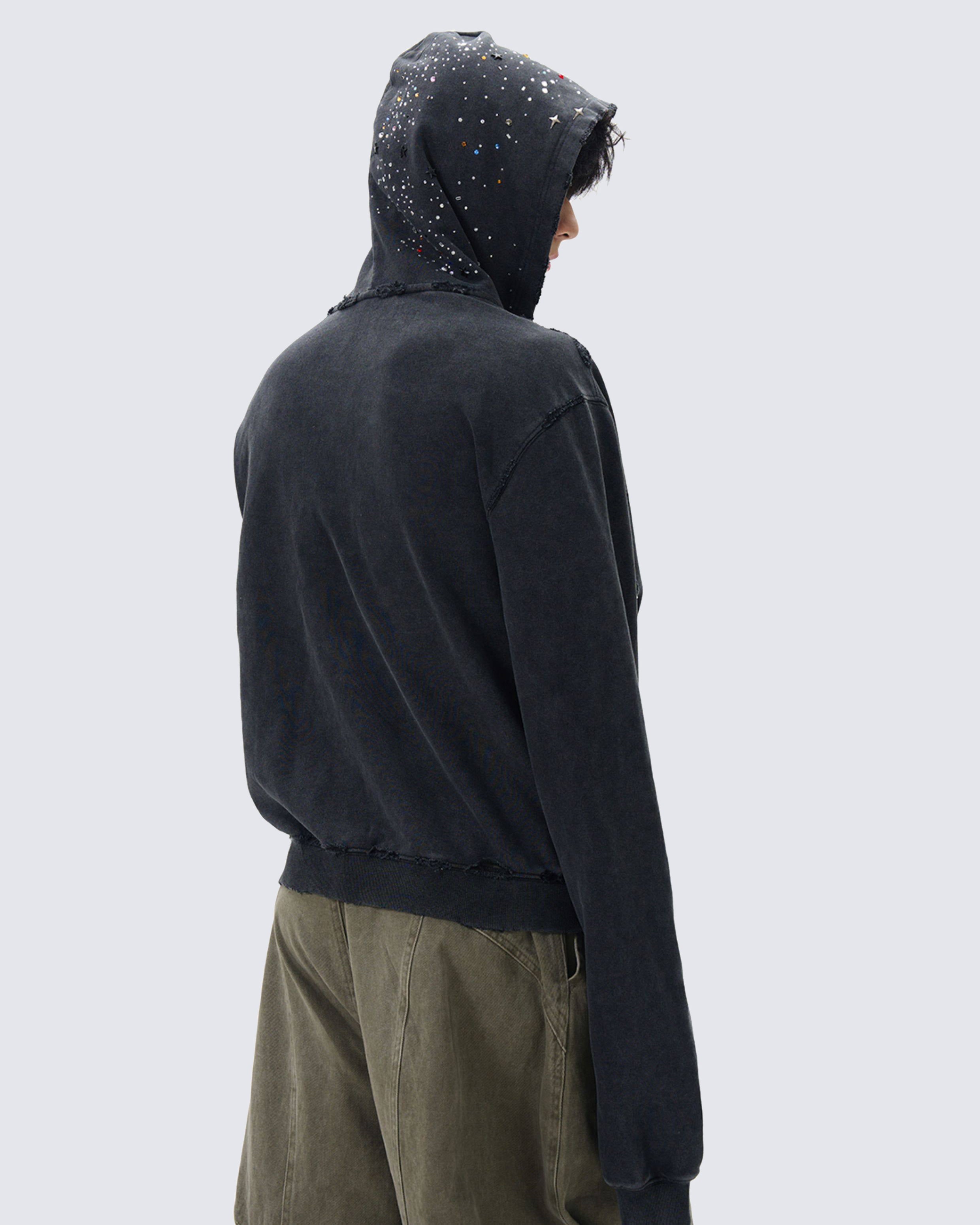 Washed Rhinestone Boxy Hoodie