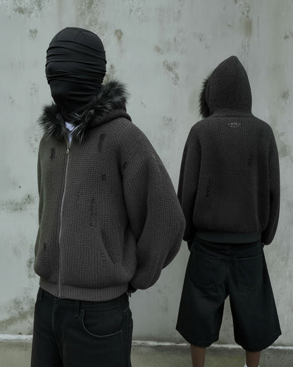 KIIKIO Destroyed Knitted Sweater Plush Coat